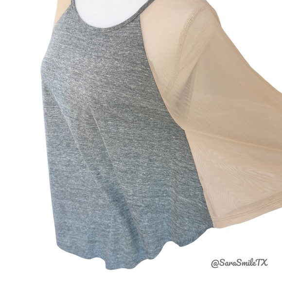 STYLEMINT Unique Heather Gray & Nude Semi-Sheer Mesh Accent Batwing Top -  NWOT - Picture 7 of 15